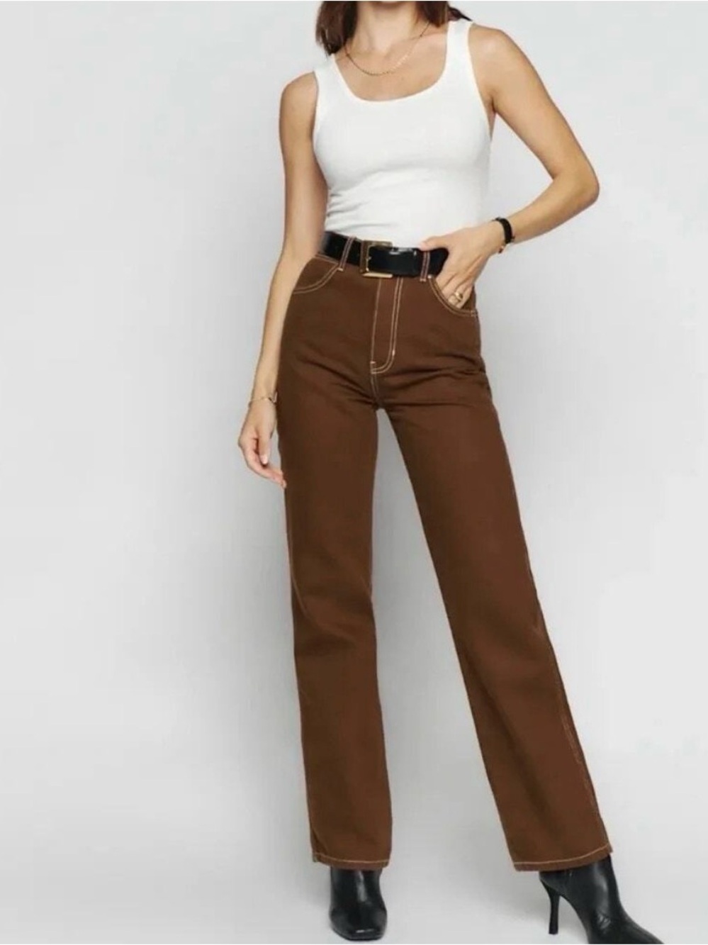 Reformation Jeans Brown Straight Leg Cowboy High Rise Chocolate Denim Women's 29